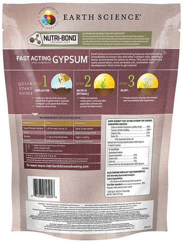 Earth Science gypsum granules close-up showing pelletized texture for quick soil penetration