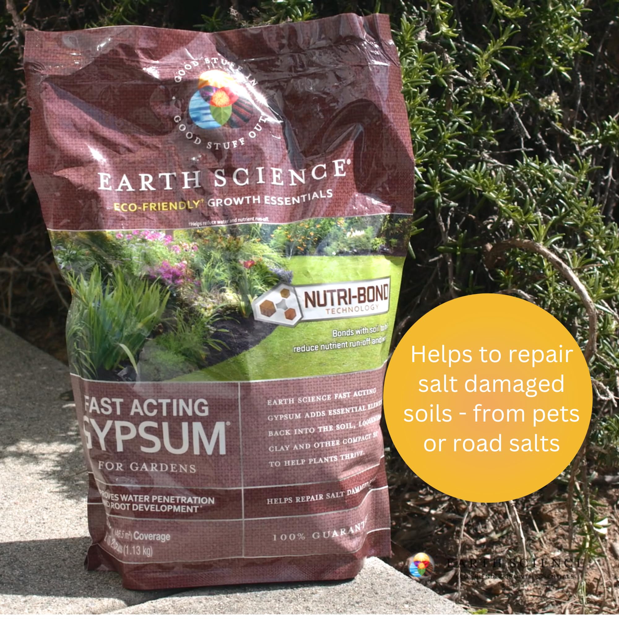 Earth Science gypsum granules being spread with a spreader for fast application
