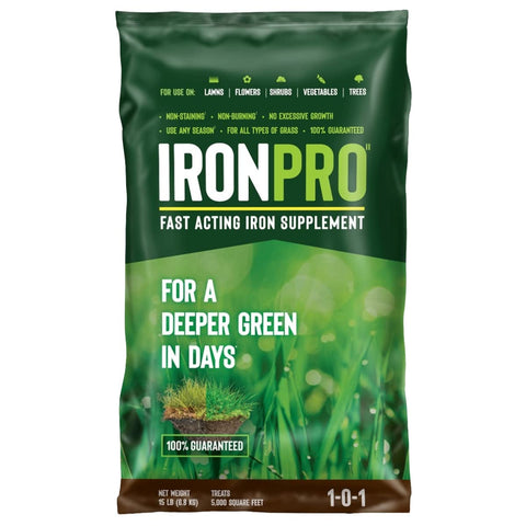 Earth Science IronPro bottle pouring iron supplement for fast lawn color.