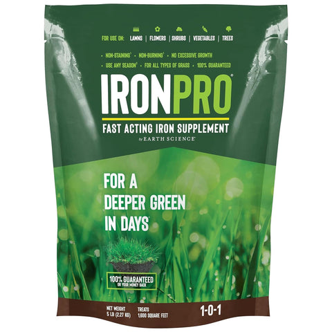 Earth Science IronPro fast acting lawn treatment promotes a deeper green lawn.