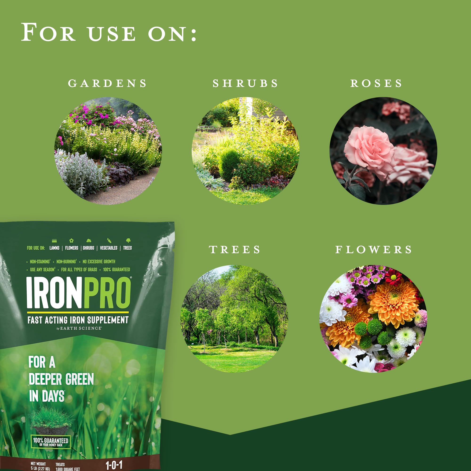 Earth Science IronPro spreader-ready formula enables even lawn coverage.