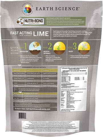 Earth Science Lime Granules spread on a lawn to adjust soil pH quickly.