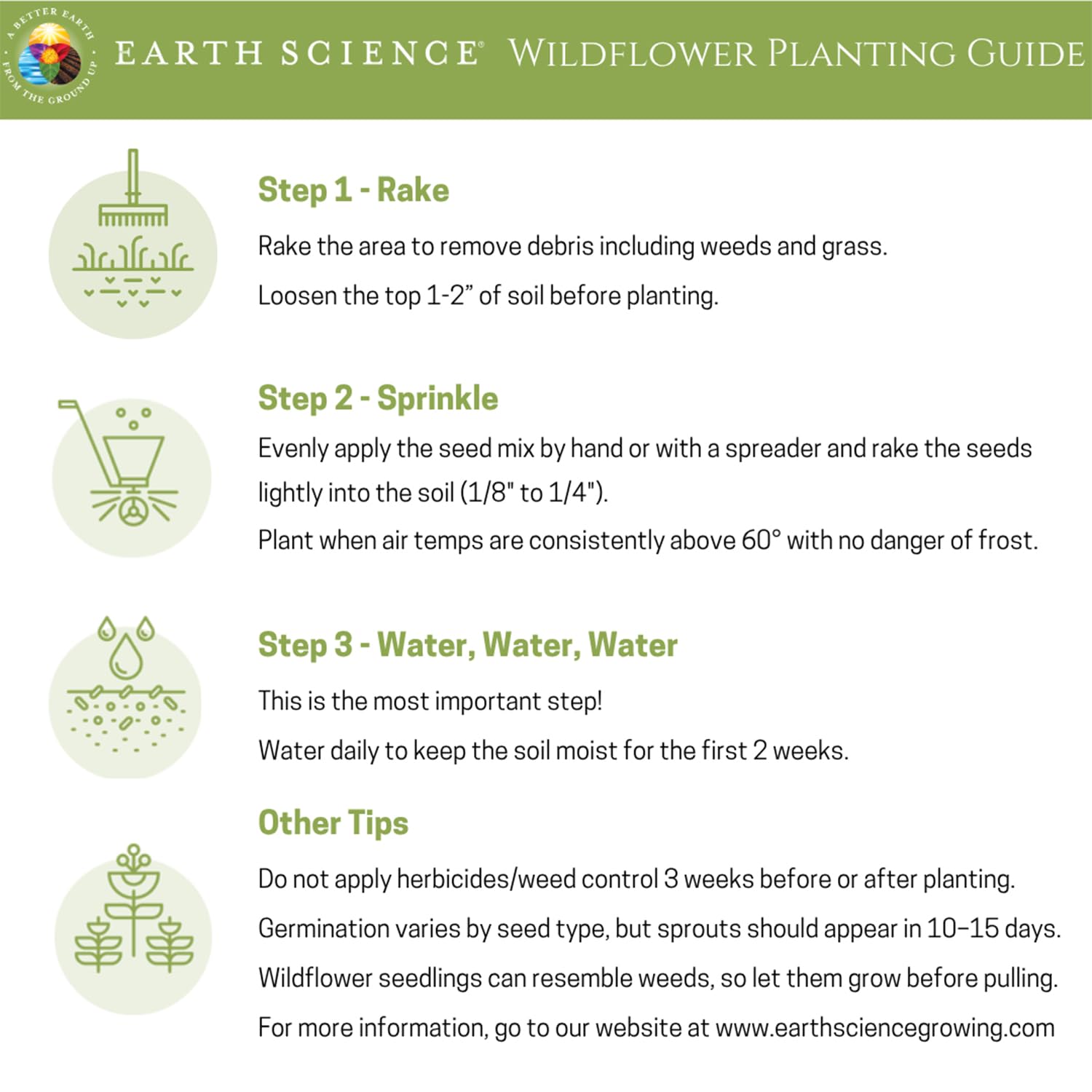Earth Science safe for people and pets non-GMO wildflower seeds.
