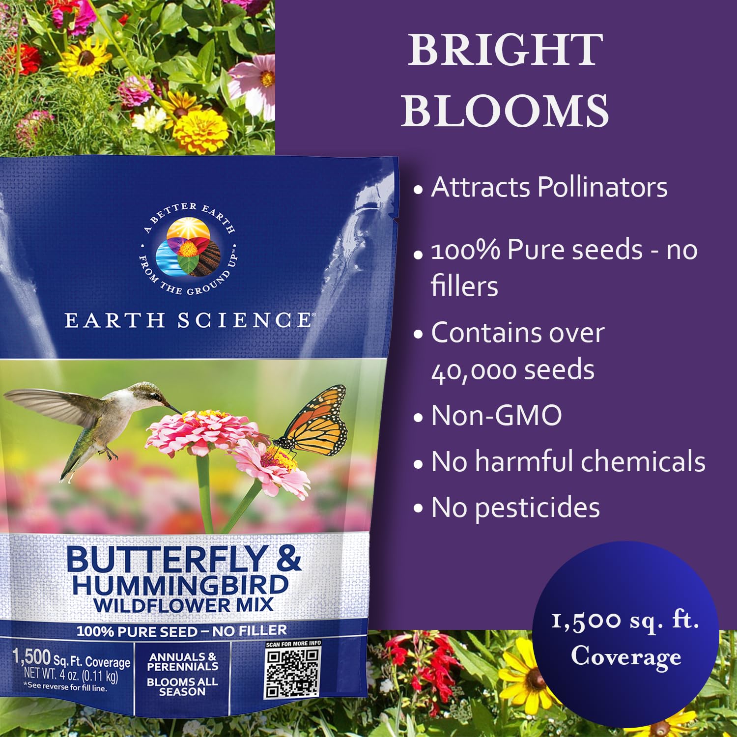 Earth Science seed coverage image demonstrates up to 1,500 square feet of blooms.