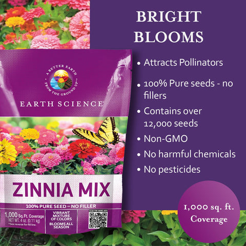 Earth Science Zinnia Seeds demonstrate drought-tolerant blooms for hot summers.