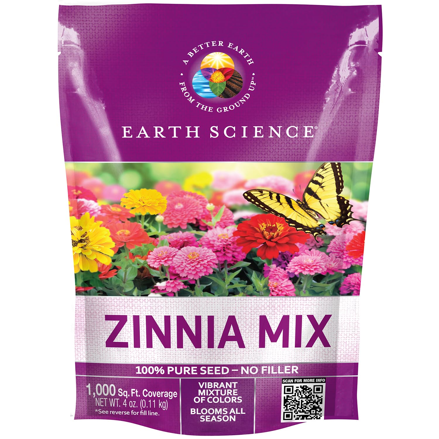 Earth Science Zinnia Seeds mix pack brightens gardens and attracts pollinators.