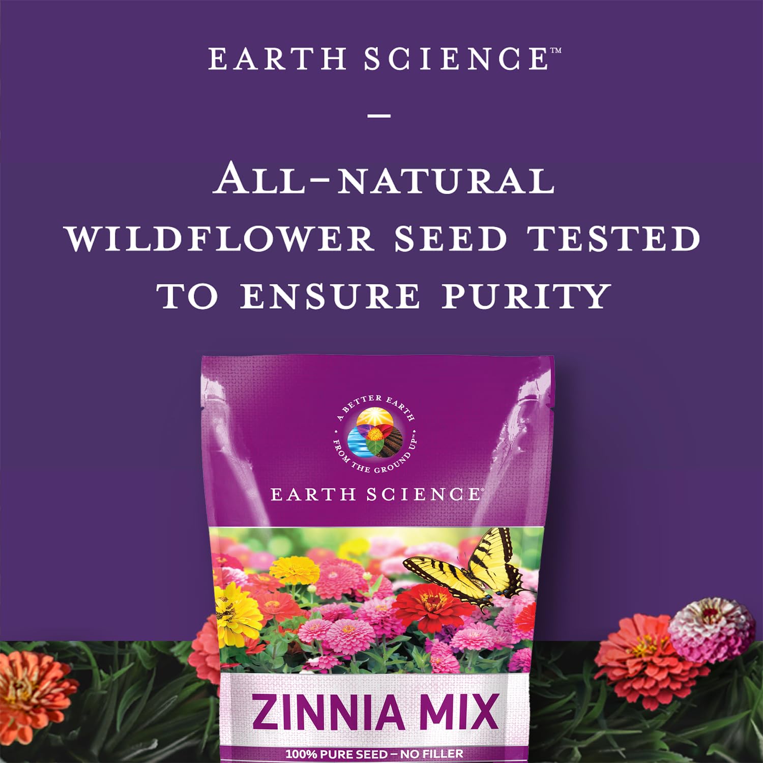 Earth Science Zinnia Seeds thriving in a sun-drenched garden bed for bold blooms.