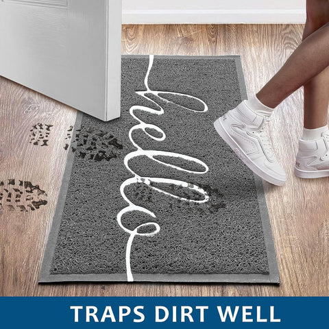 Earthall Hello Mat dirt-trapping design minimizes tracked-in mess after rain.
