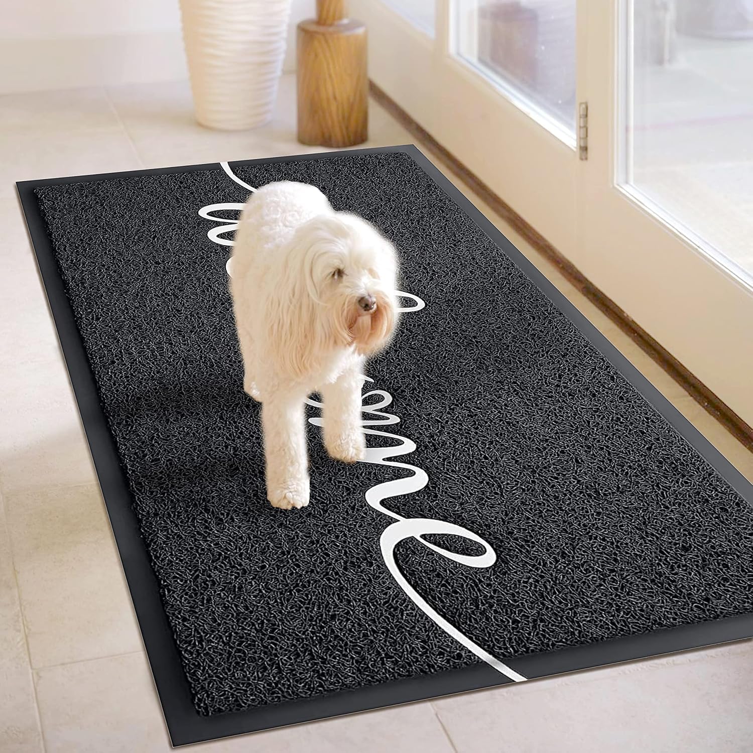 EARTHALL easy-clean mat can be shaken, swept, or hosed down.