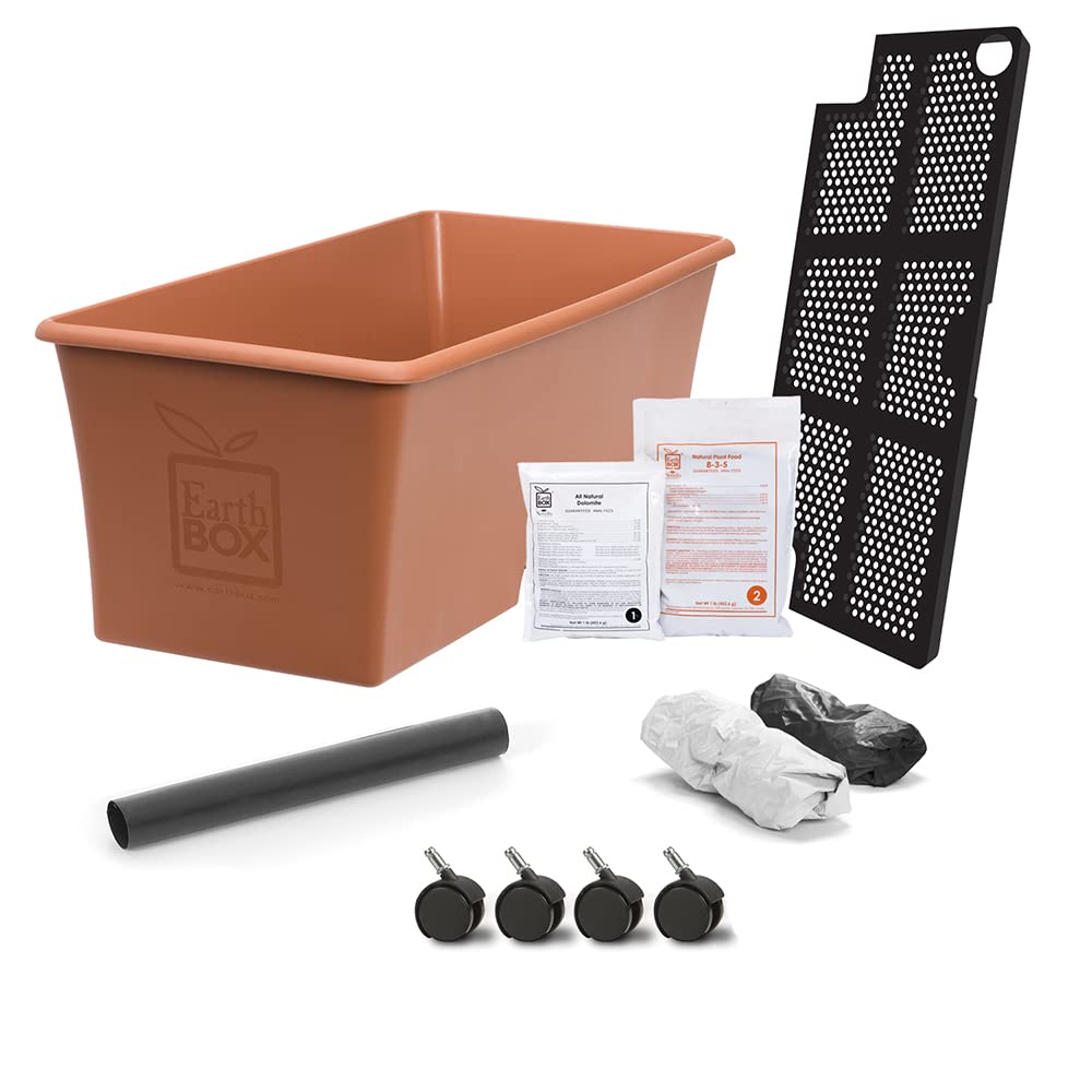 EarthBox terracotta garden kit container, ideal for compact spaces and controlled soil conditions.
