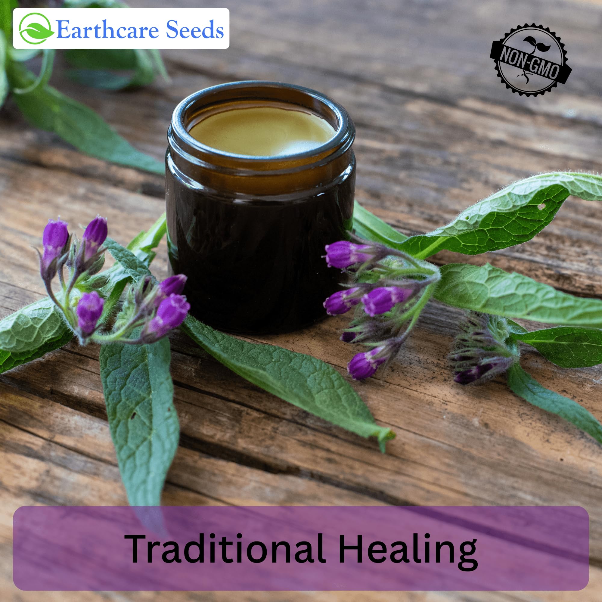 Earthcare Seeds True Comfrey blooms attracting bees and butterflies to the garden.