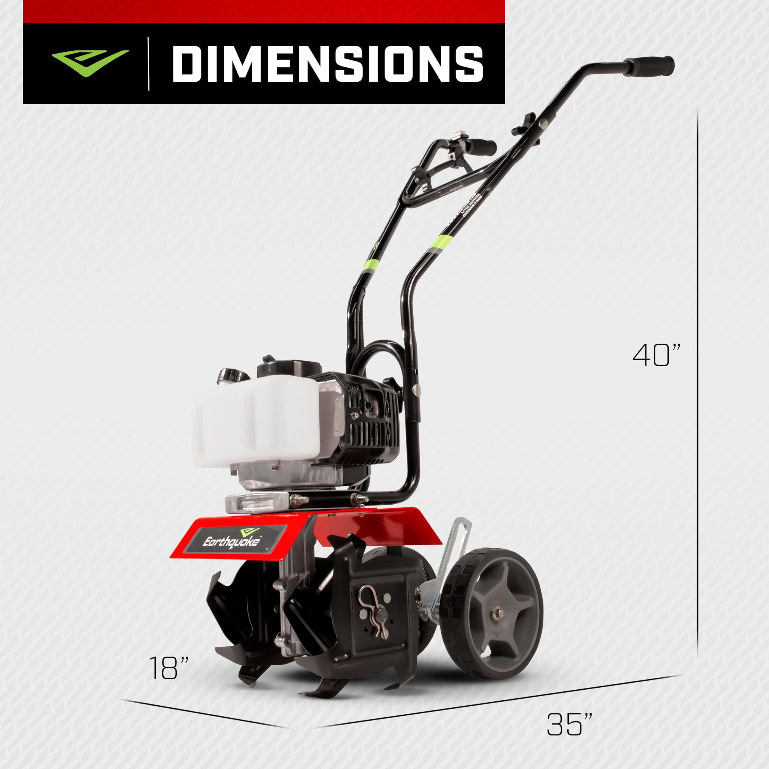 Earthquake MC33 removable tines show 10-inch tilling width option