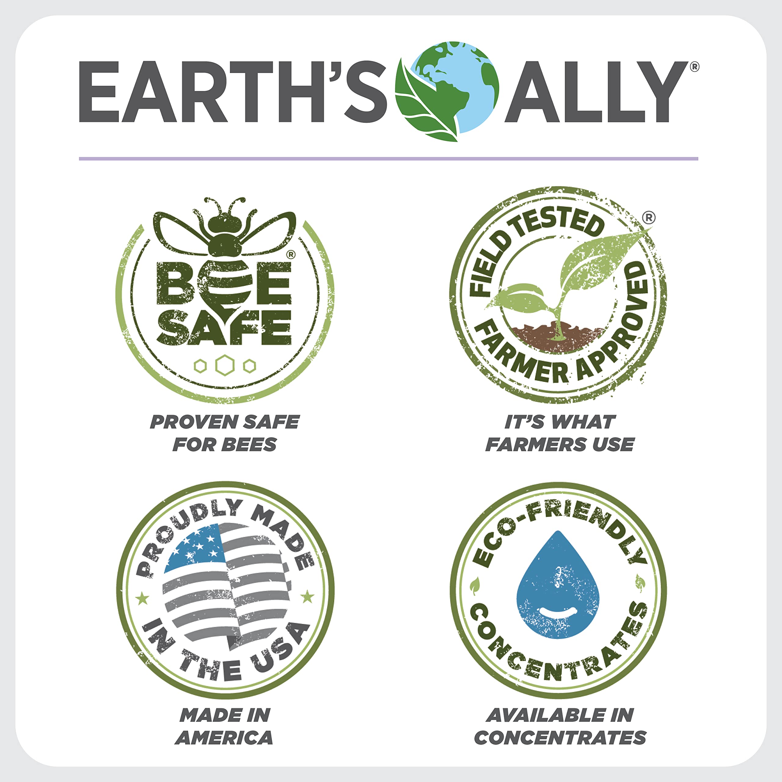 Earth's Ally promoted as bee-safe for pollinator-friendly gardens.