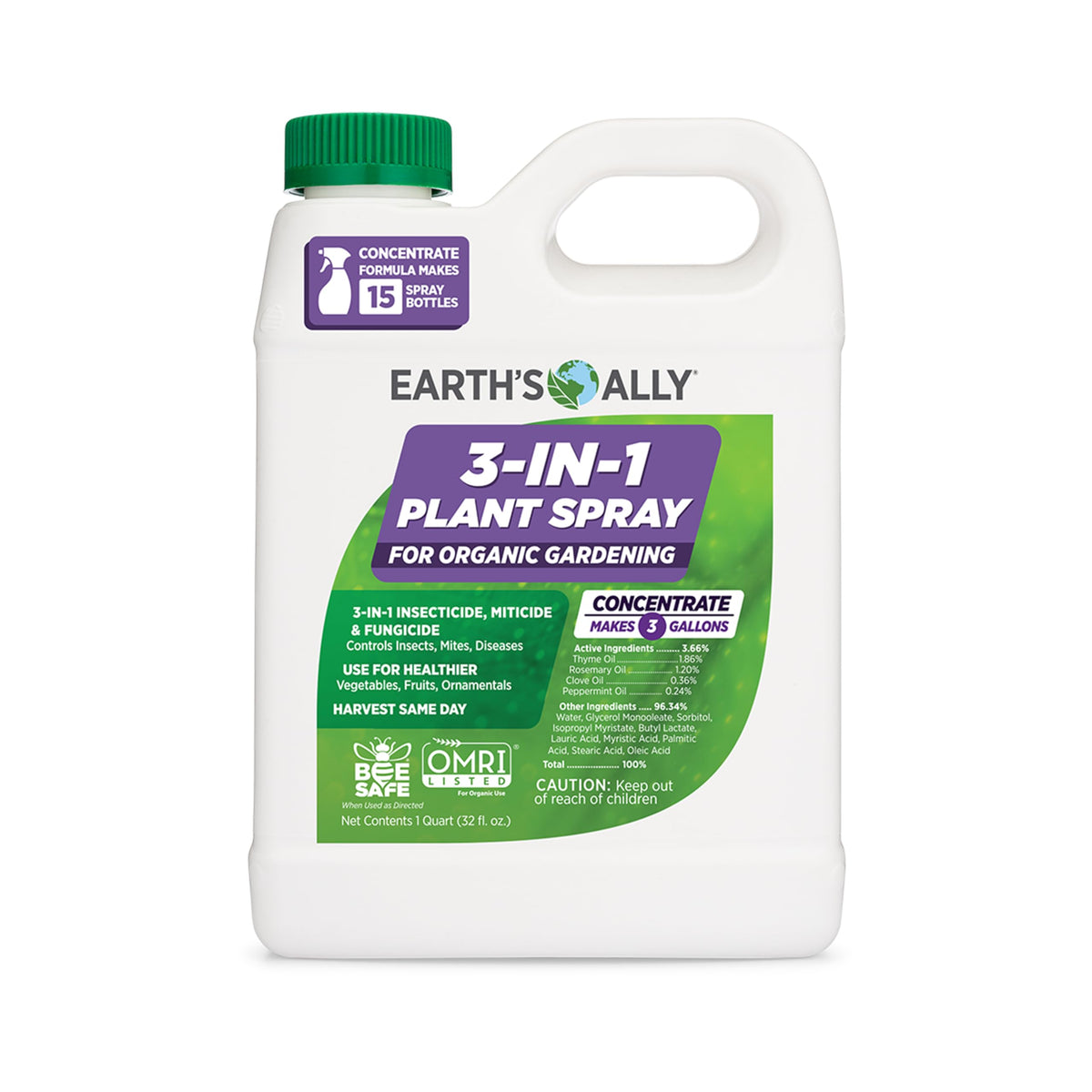 Earth's Ally 3-in-1 Plant Spray bottle for convenient garden care.