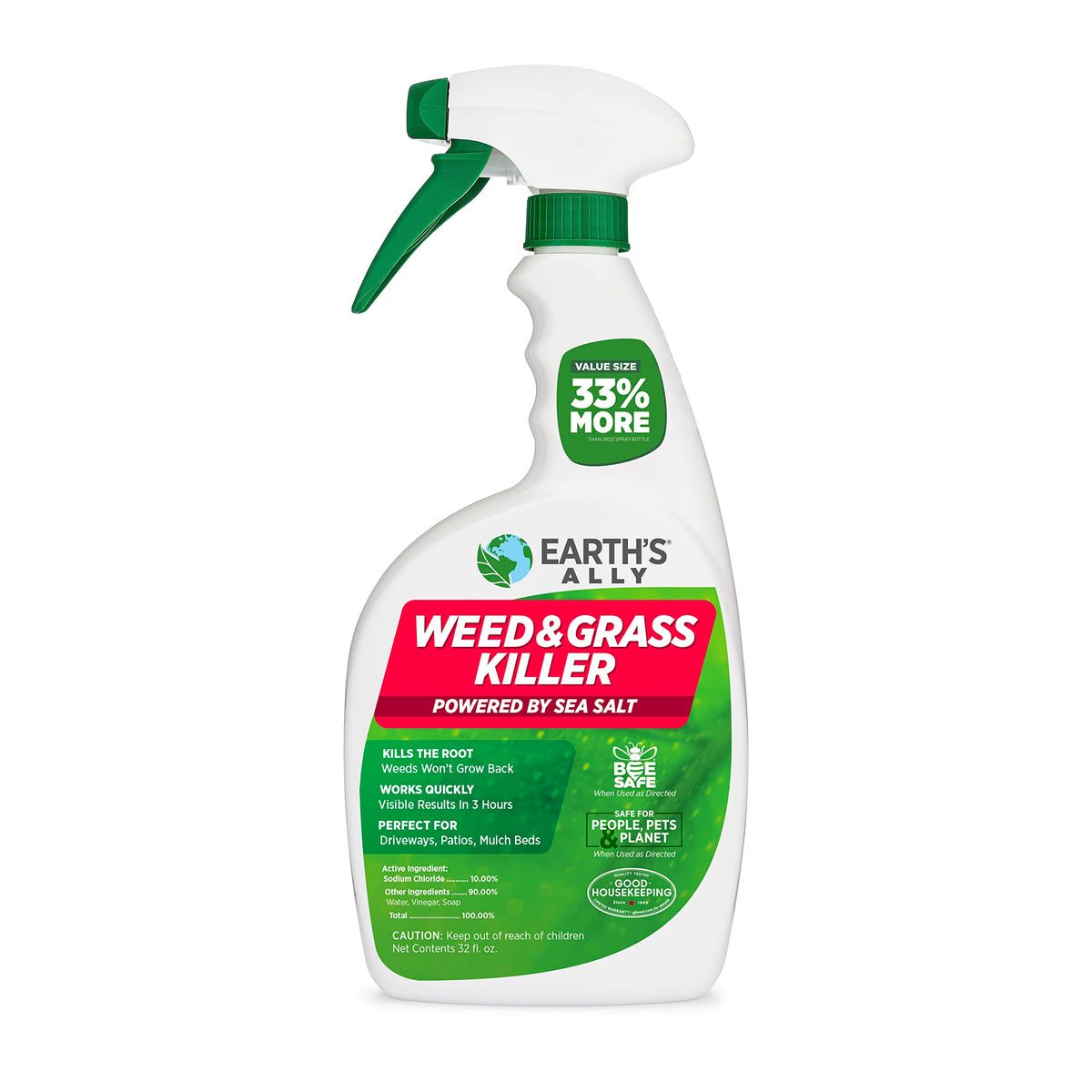 Earth’s Ally bottle in hand showing easy-to-use spray action for outdoor weeds