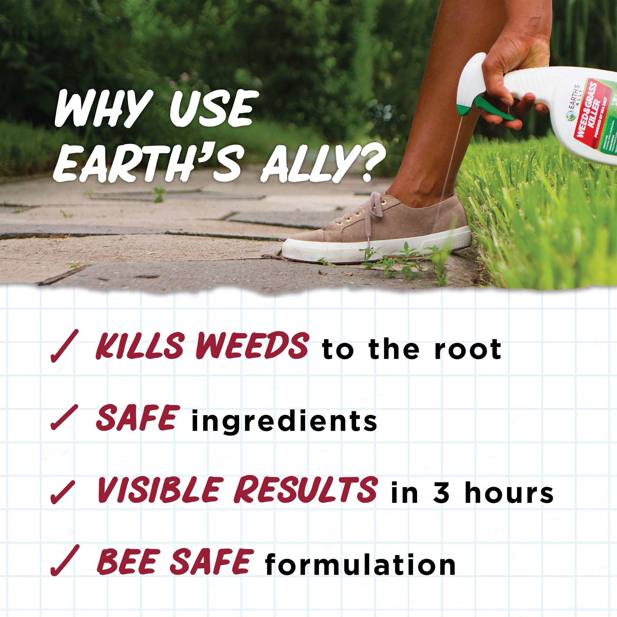 Ready-to-use Earth’s Ally formula in hand for easy outdoor use