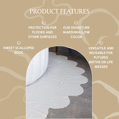 Earthside birth pool floor covering 8-3x9 ft laid out in a spacious birthing area.