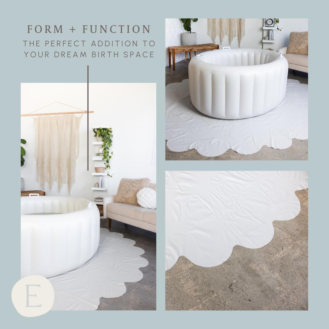 Earthside birth pool floor covering used in a living room setup to protect floors.