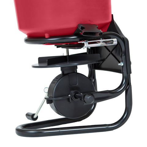 EarthWay 3100 in-use harness highlights comfortable chest-mount operation.