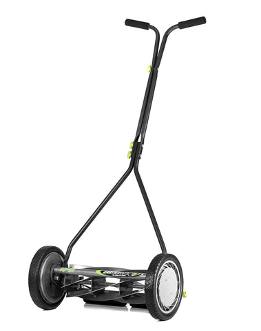 Earthwise 1715-16EW side view showing a compact, maneuverable reel mower for small lawns.