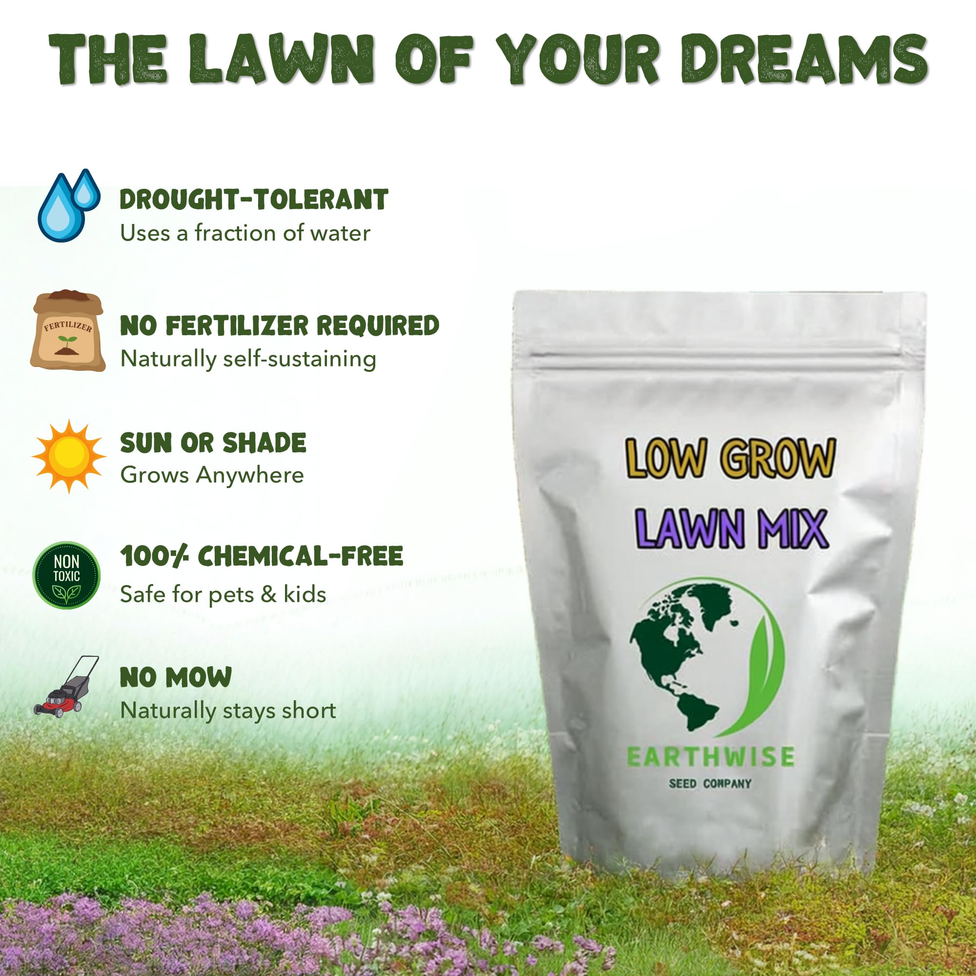 Earthwise drought-tolerant blend thriving in dry seasons with minimal watering