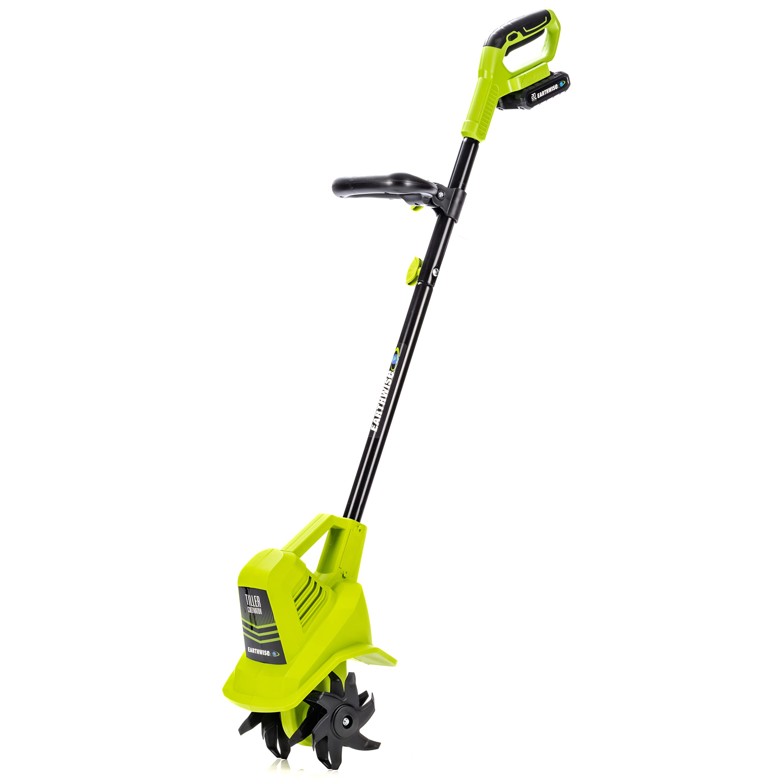 Earthwise Power Tiller with 4 steel tines for efficient soil cultivation.