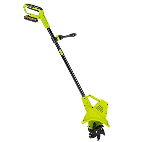 Earthwise Power Tiller demonstrates the 7.5-inch cutting width for beds.