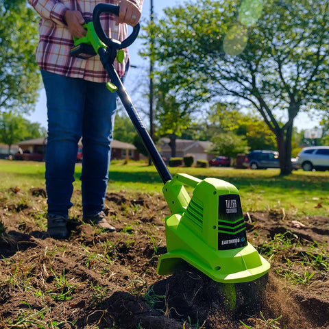 Earthwise Power Tiller battery pack included for cordless operation.