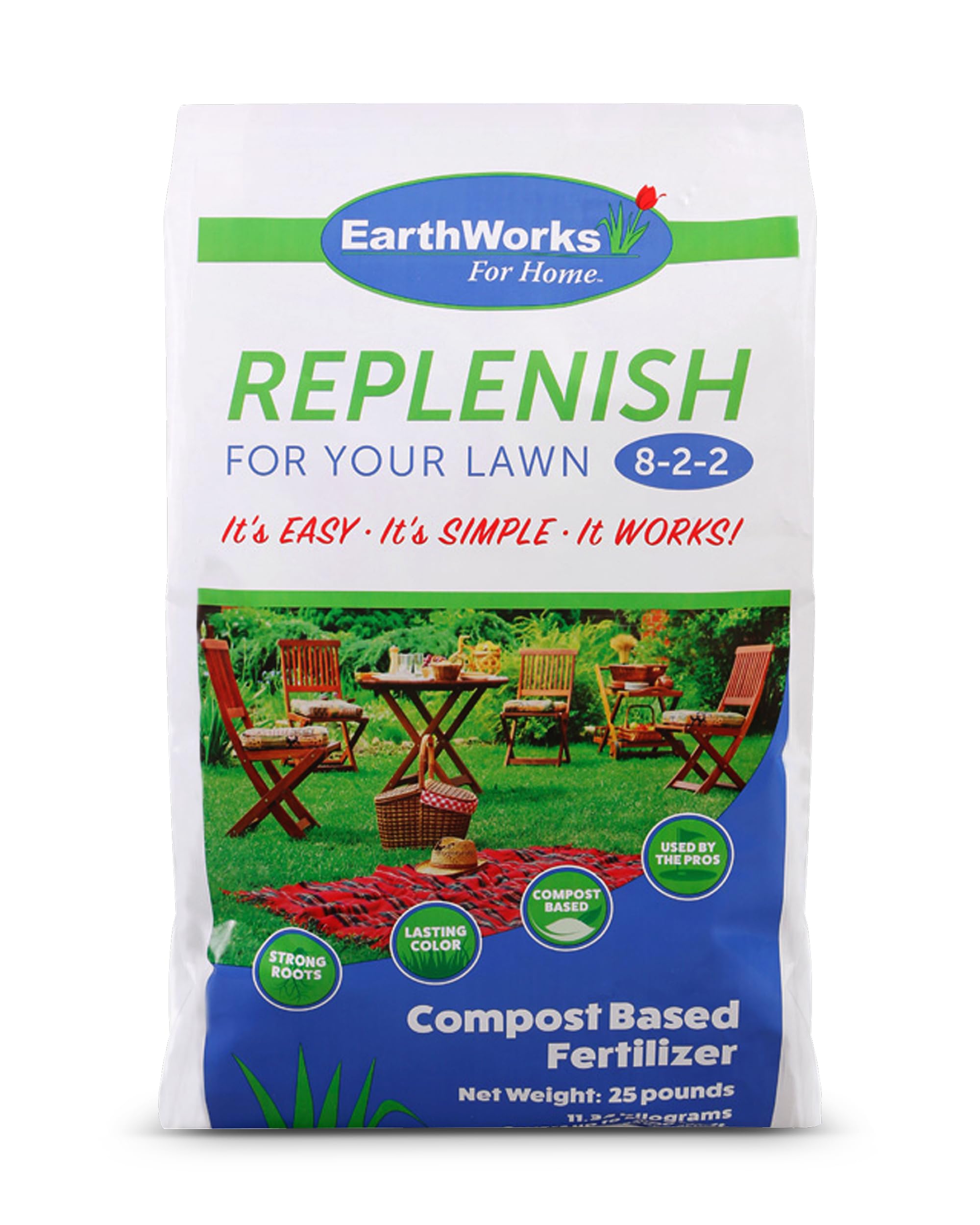 EarthWorks EW4H Replenish bag front view for soil-friendly lawn feeding.