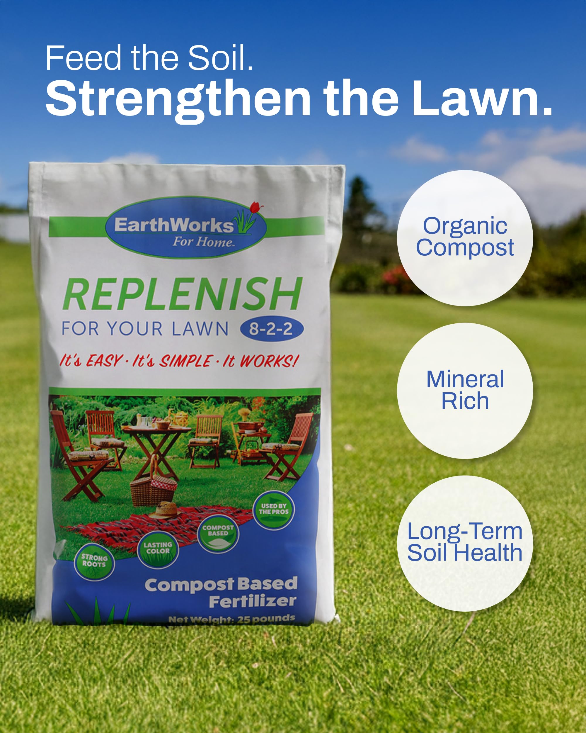 EarthWorks EW4H Replenish spreader-application showing even turf coverage.