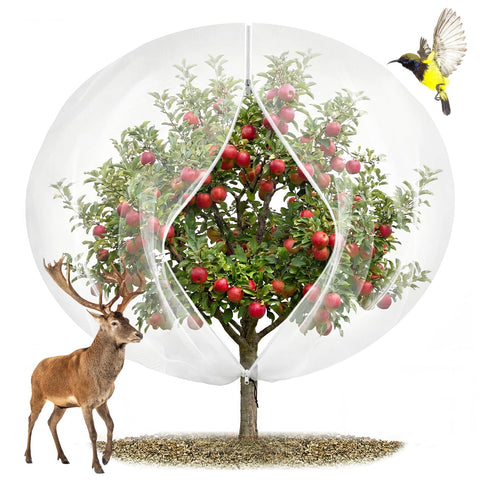 EaseThrift 12x12 fruit tree netting with drawstring and zipper shields a tree from birds.