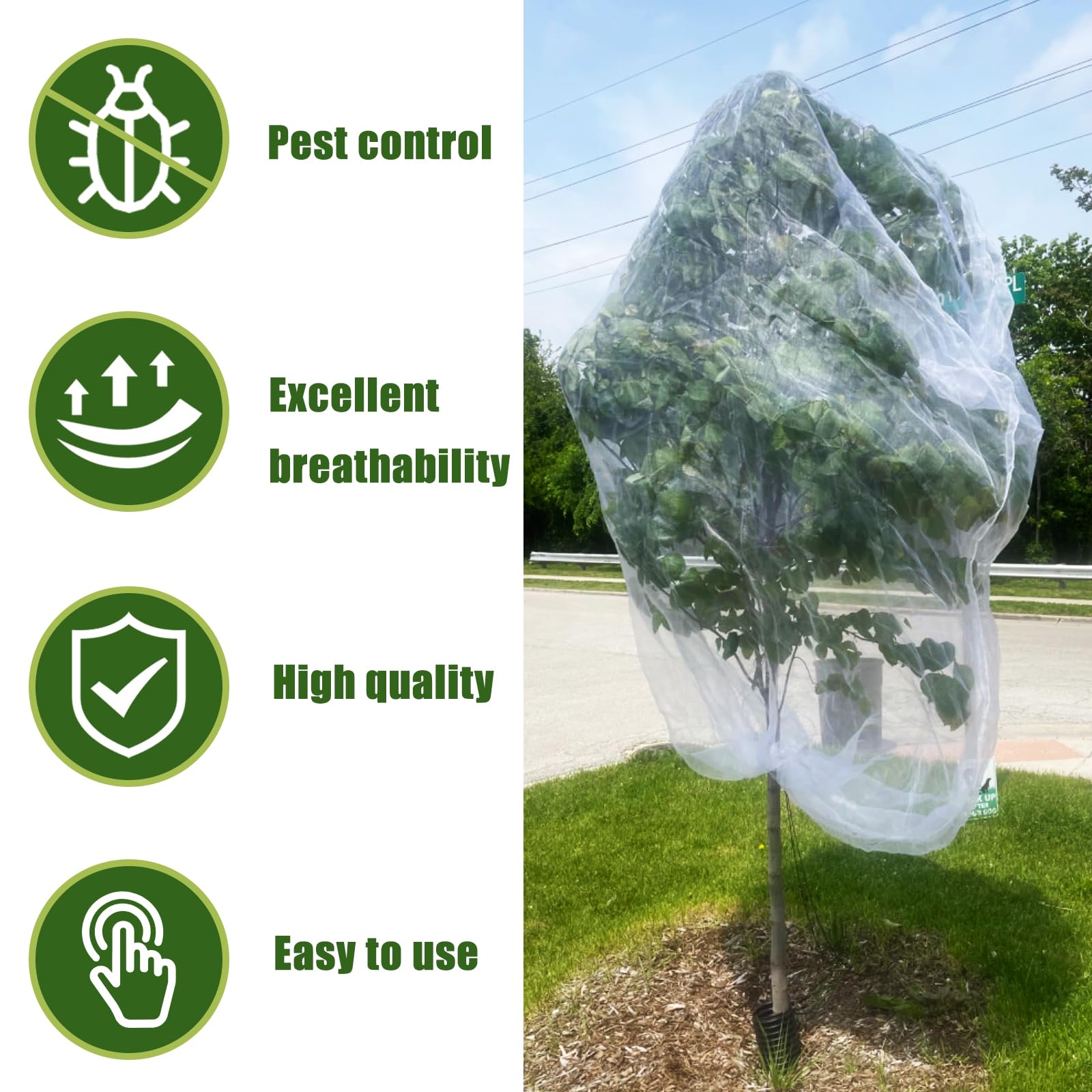 Durable double-stitched seams on EaseThrift fruit tree netting