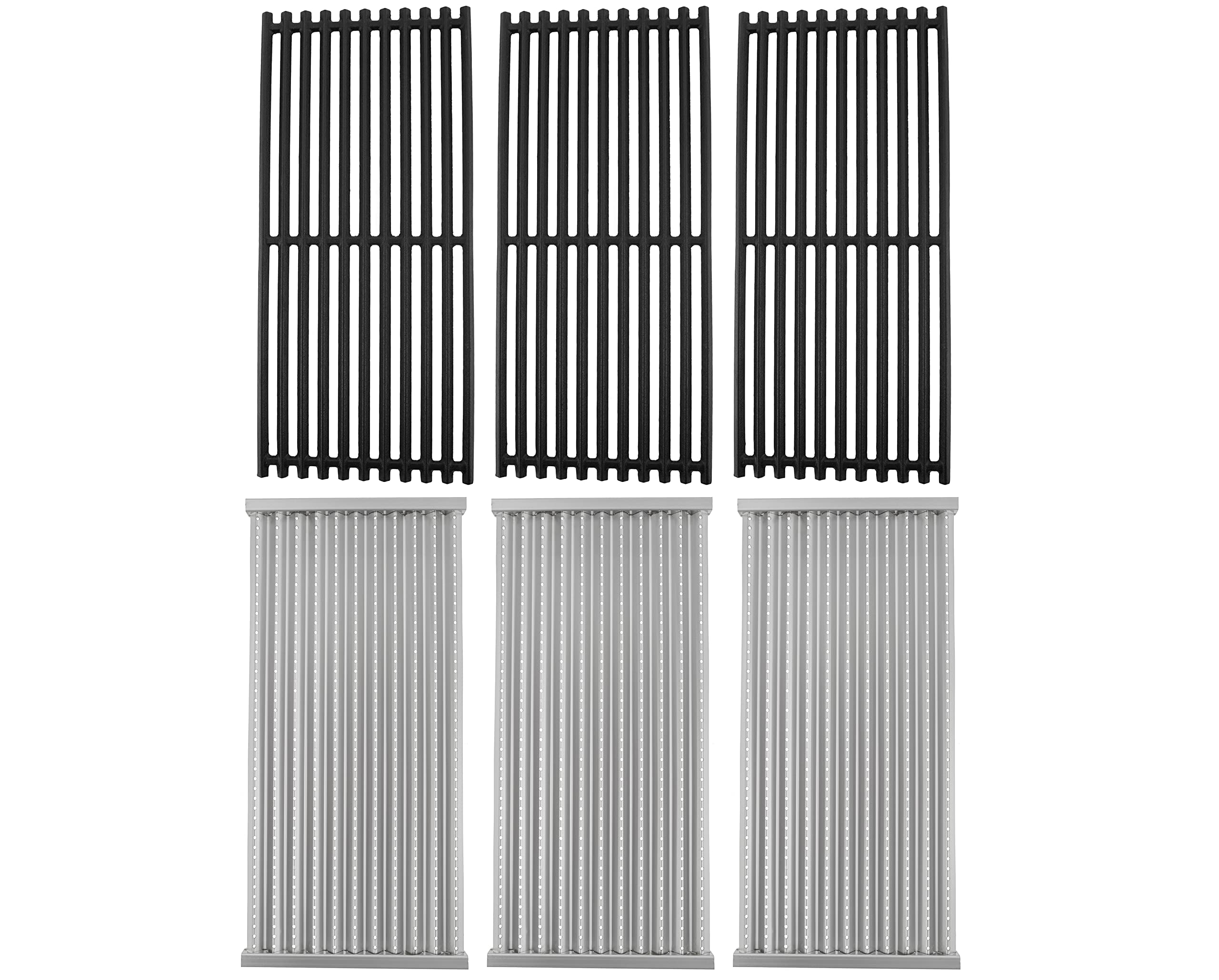 EasiBBQ cast-iron grates with emitter plates for even searing on Charbroil 3-burner grills.
