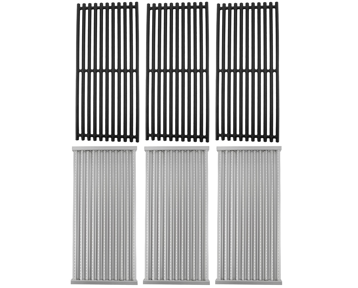 EasiBBQ cast-iron grates with emitter plates for even searing on Charbroil 3-burner grills.
