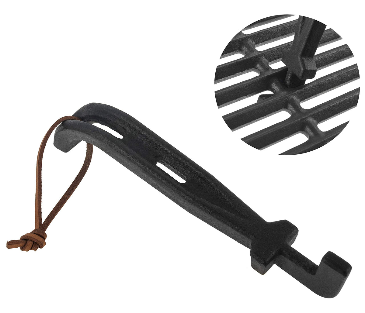 EasiBBQ cast iron grill grate lifter lifts a heavy grate safely.