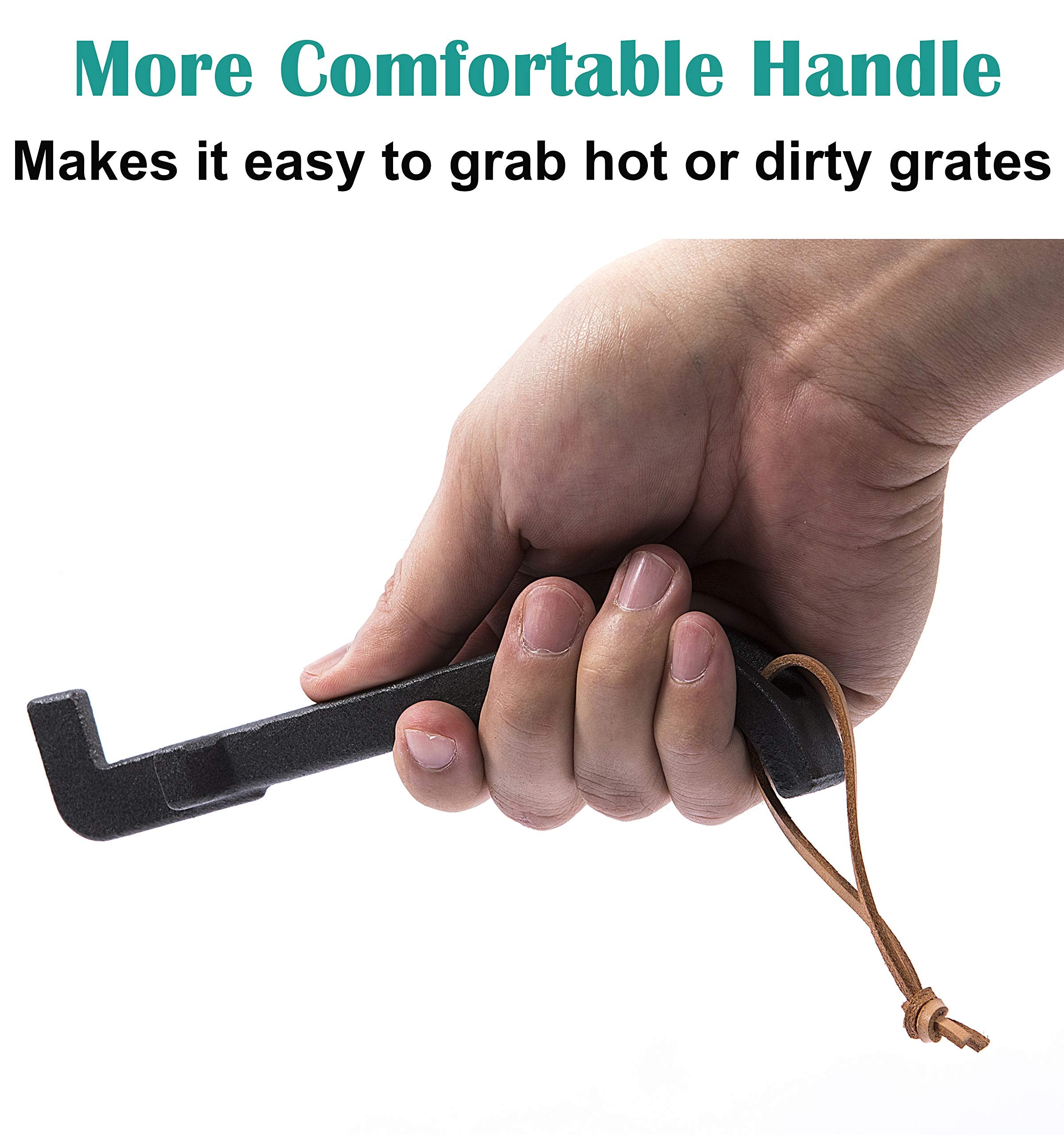 EasiBBQ grip-friendly lifter keeps hands away from heat during grate removal.