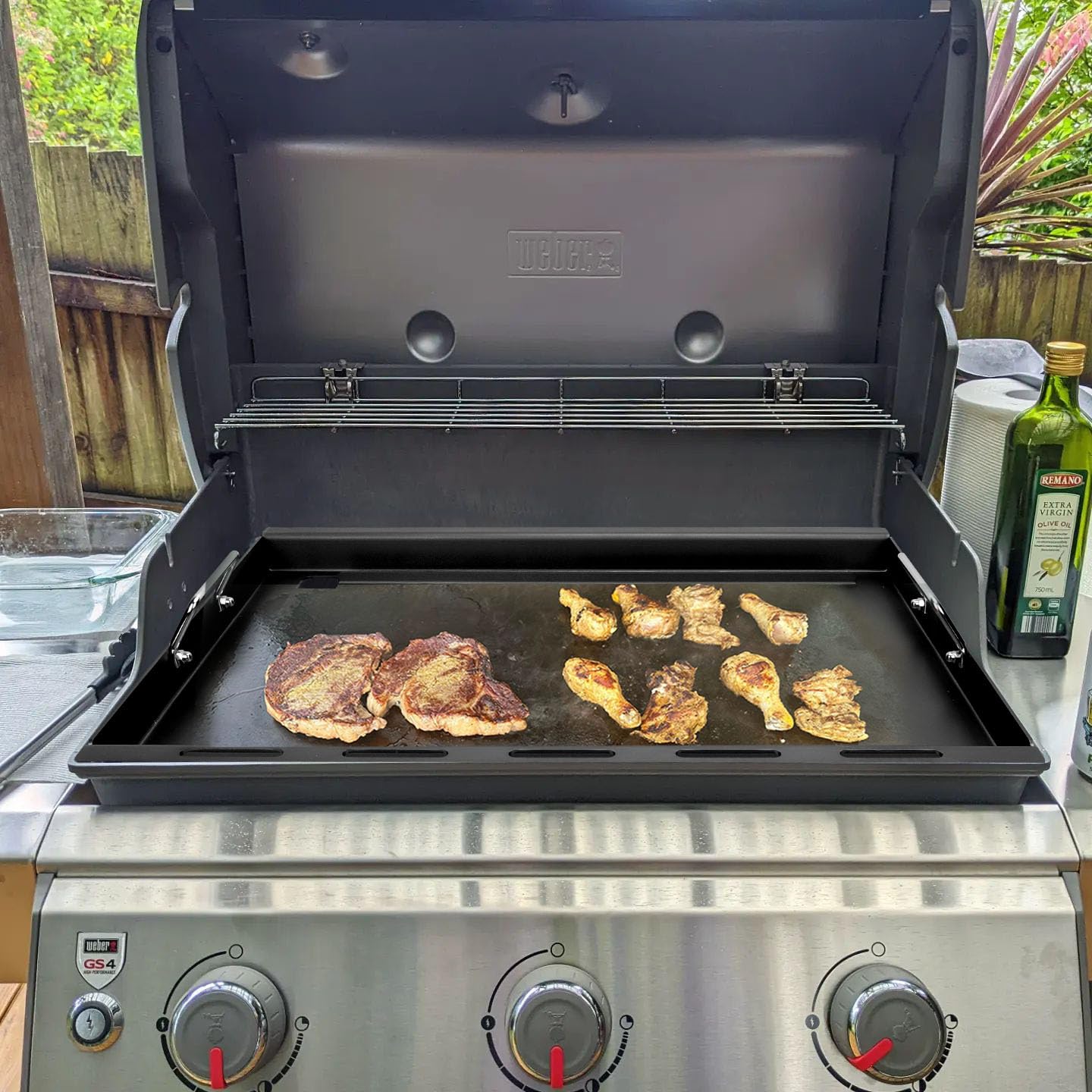 EasiBBQ wide cooking area demonstration on a Genesis II grill.