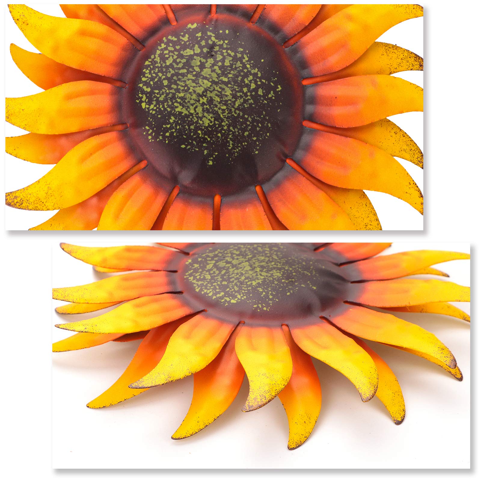 EASICUTI sunflower metal wall sculpture close-up shows multi-color hand painting