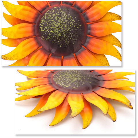 EASICUTI sunflower metal wall sculpture close-up shows multi-color hand painting