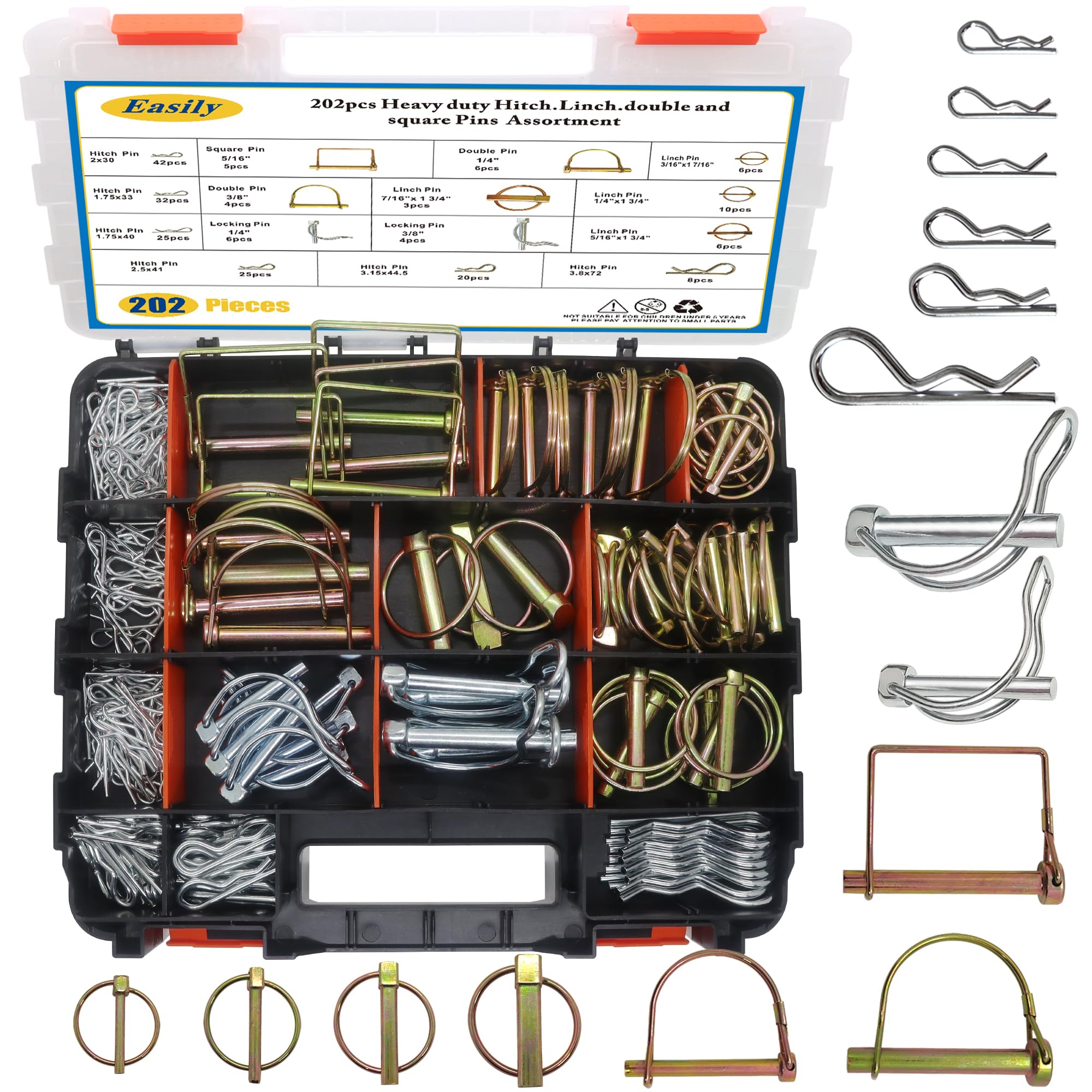Easily 202PCS hitch pins kit full-set closeup showing rugged construction