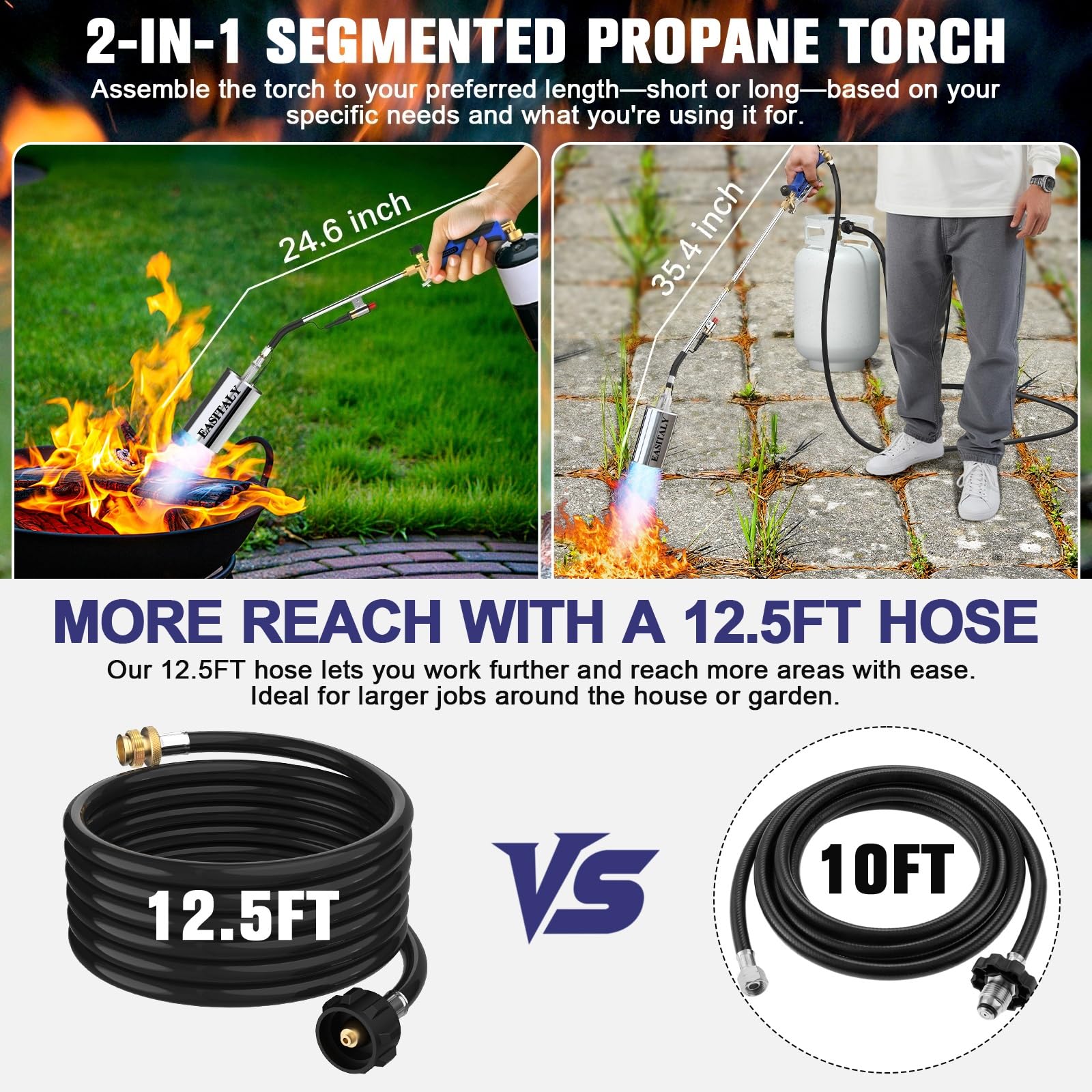 EASITALY 35-inch torch with 12.5-foot hose for extended reach