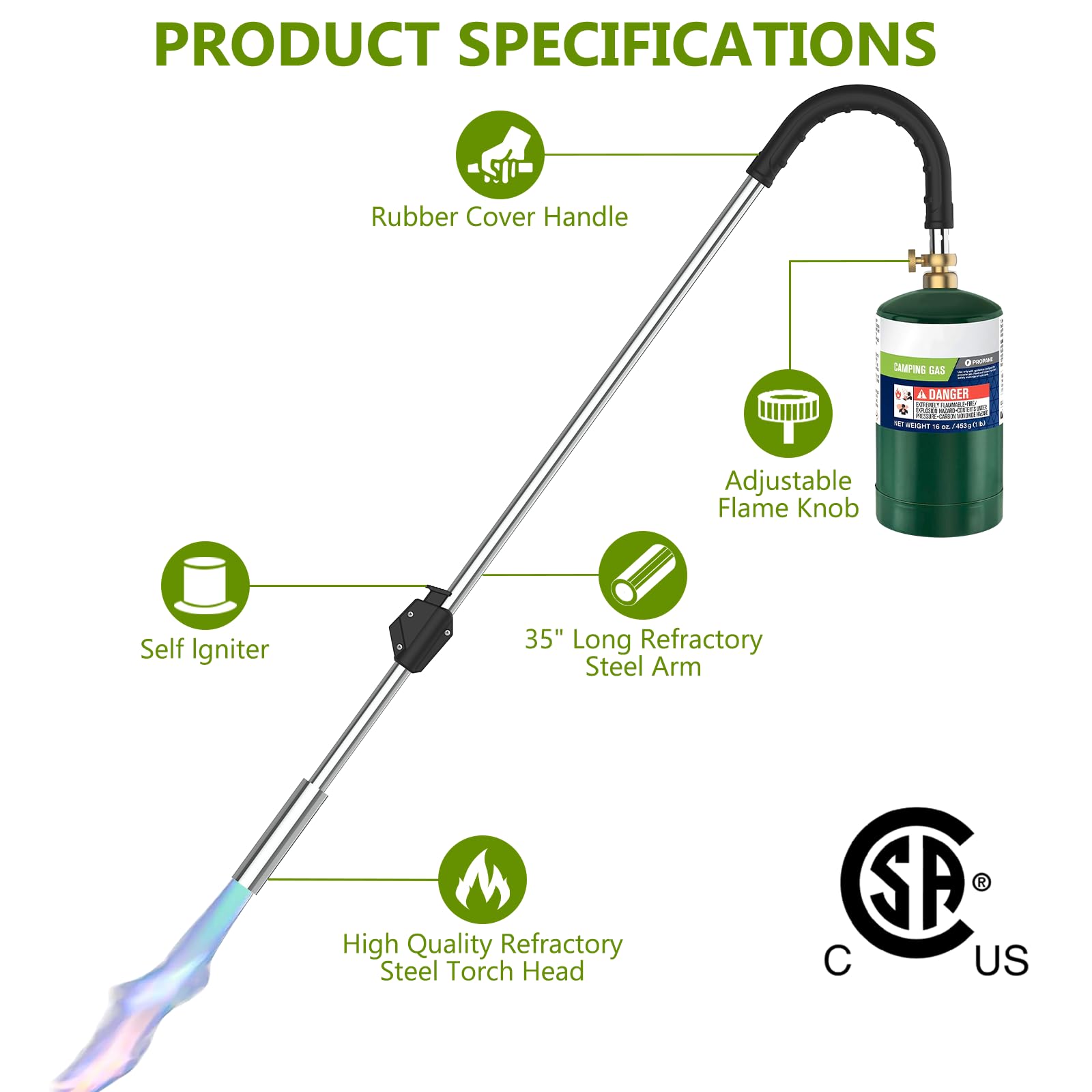 EASITALY high-heat weed-torch reaches up to 3600F for fast results.