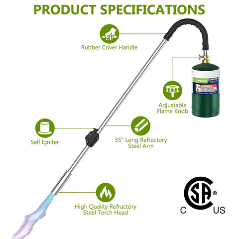 EASITALY high-heat weed-torch reaches up to 3600F for fast results.