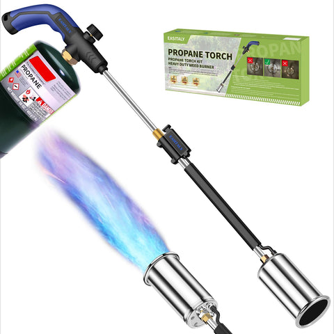 EASITALY heavy-duty propane weed torch in action for garden clearance.