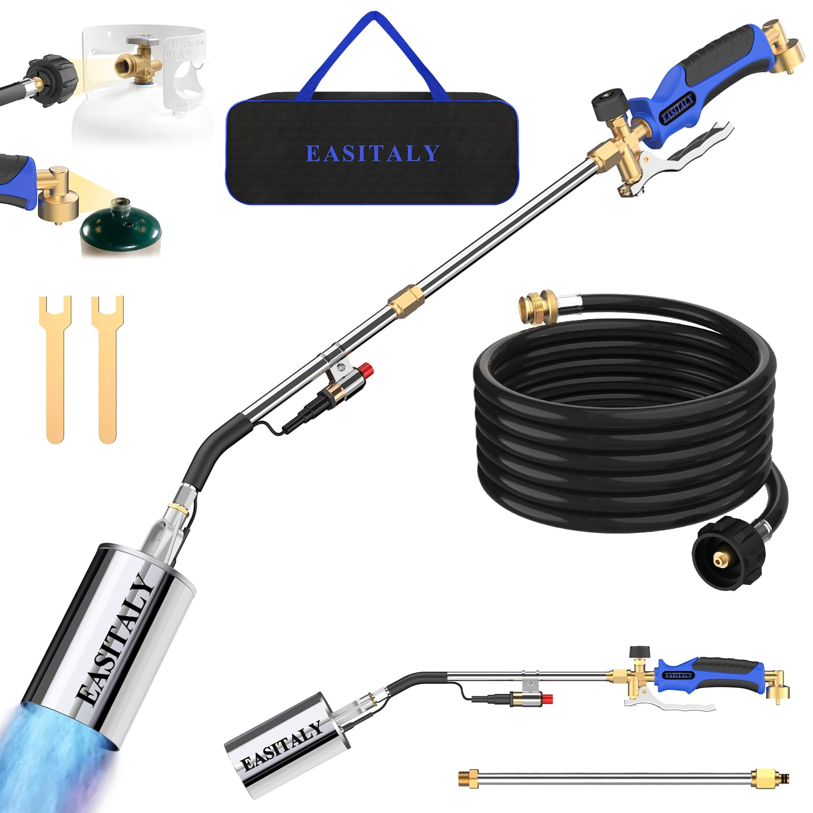 EASITALY propane torch weed burner kit with storage bag for organized setup.