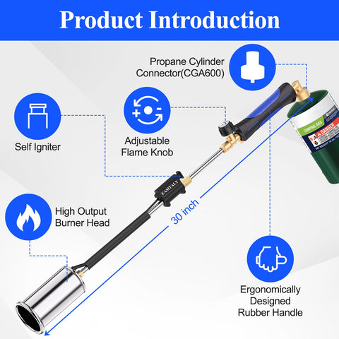 EASITALY rugger-grip weed-torch indicating comfortable, secure handling.