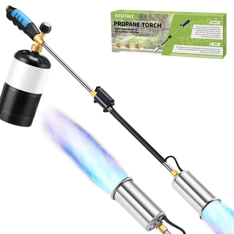 EASITALY weed torch propane burner with a 32-inch reach for safe weed removal.