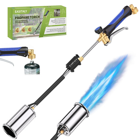 EASITALY weed torch with trigger for one-handed flame control during outdoor use.