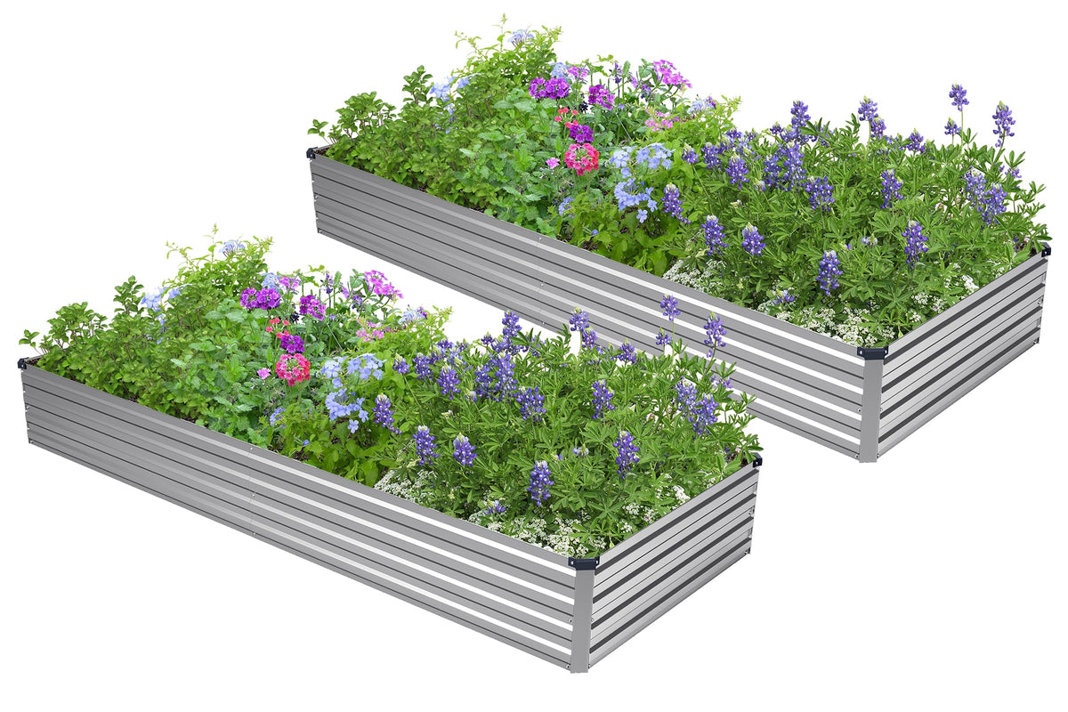 Easllre galvanized raised bed 7x3x1ft during assembly for quick outdoor setup