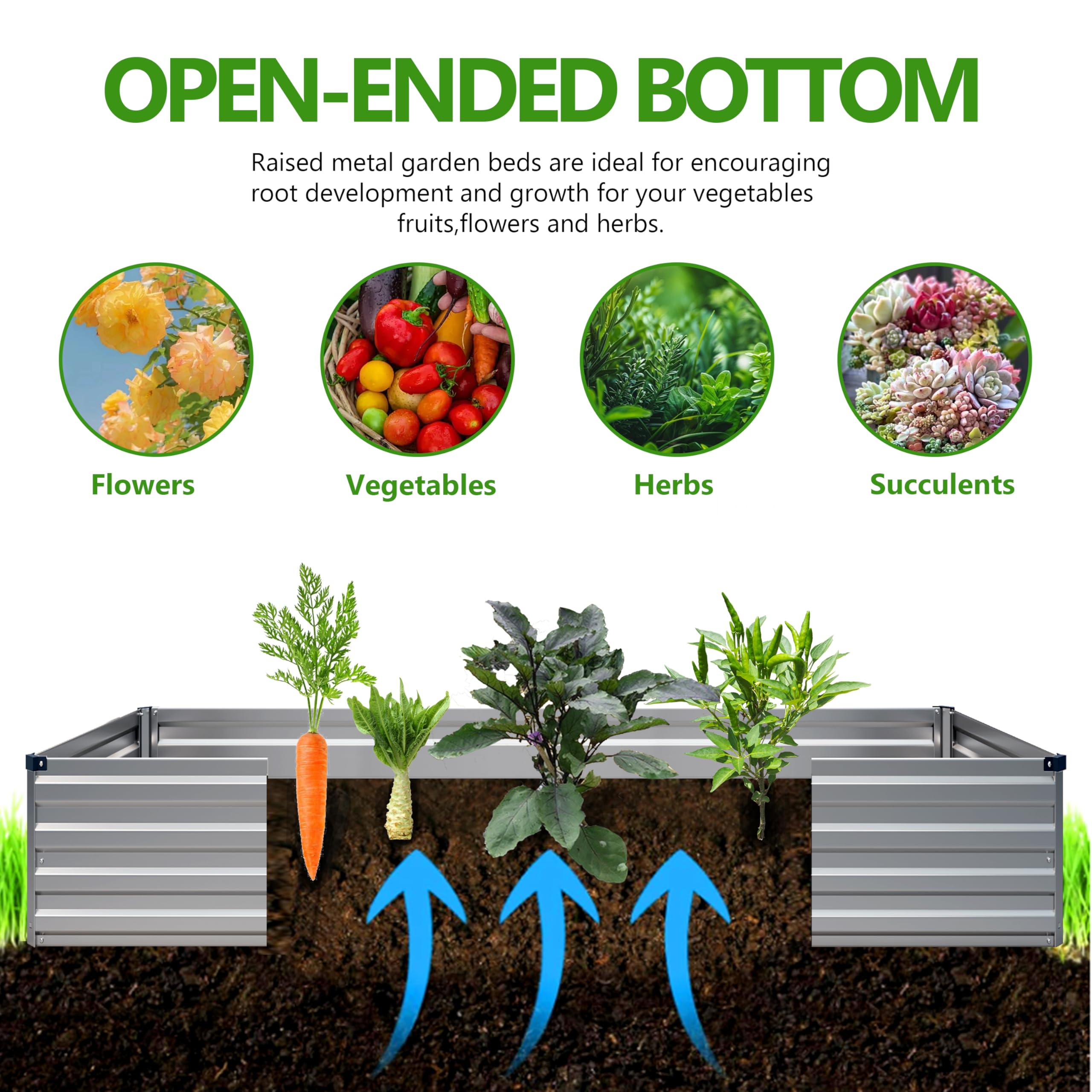 Easllre raised bed side view highlights sturdy steel construction.